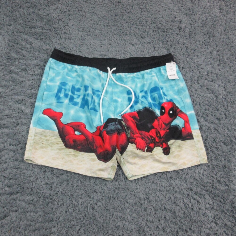 Marvel Deadpool Swim Trunks Mens 2XL Multicolor Graphic Board Shorts Lined NWT